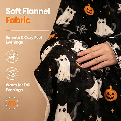 Konijoyce Halloween Throw Blanket Grid Pumpkin Cat Bat Ghost Flannel Throw Blanket for Living Room Couch Bed Chair Halloween Decor Gifts for Kids Adults