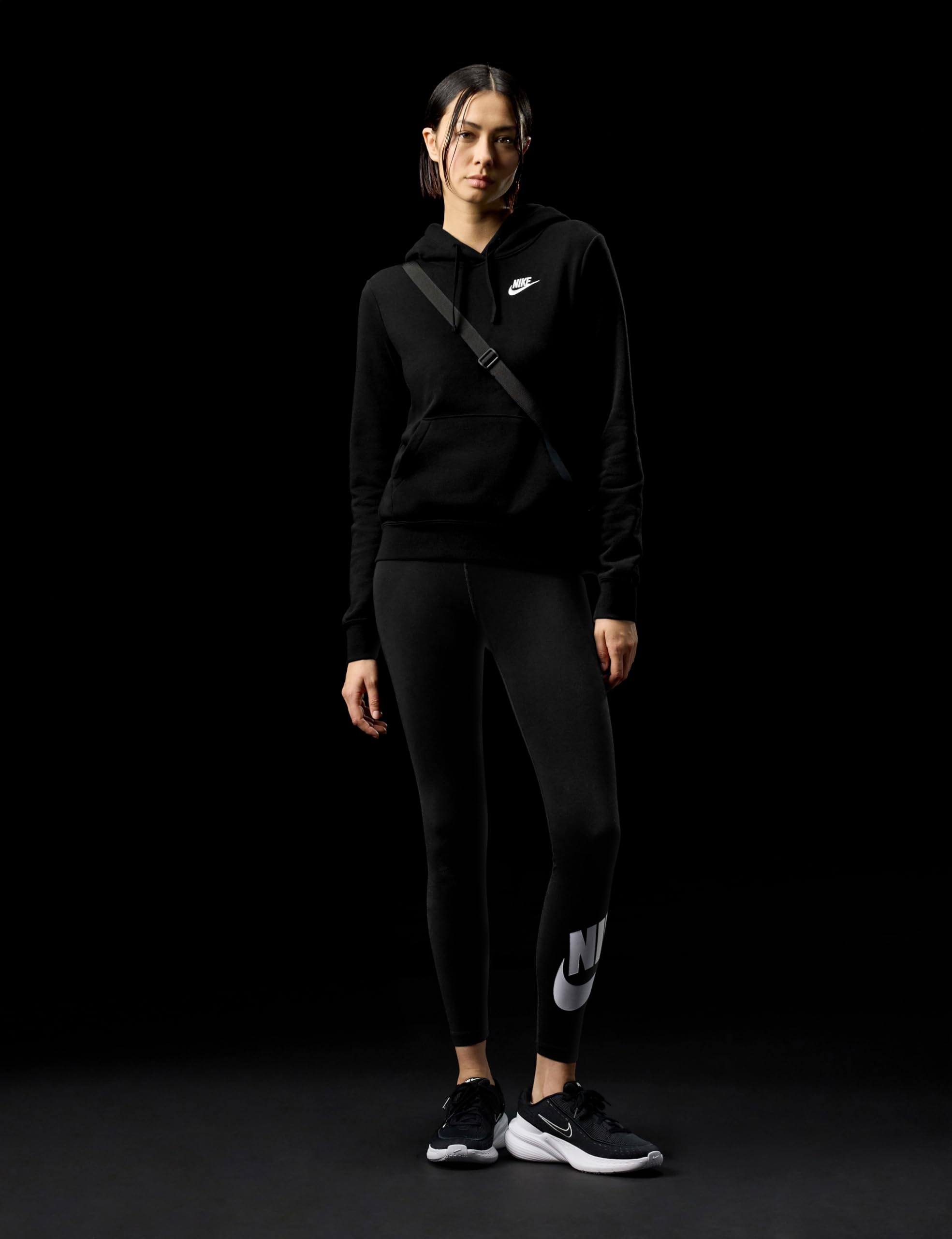 Nike Women's Sportswear Club Fleece Pullover Hoodie, Black/White, Large