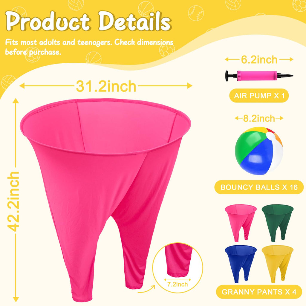 WUPIOS Granny Pants Game for Adults, 4Pcs Granny Pants Yard Game Set with 4 Giant Pants, 16 Bouncy Balls and 2 Air Pumps, Hilarious Outdoor Tossing Games for Family Reunion Party Backyard Games