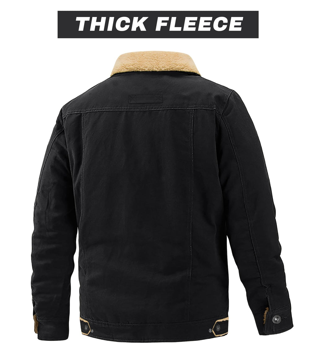 EKLENTSON Mens Winter Fleece Cotton Casual Work Cargo Jacket Black M