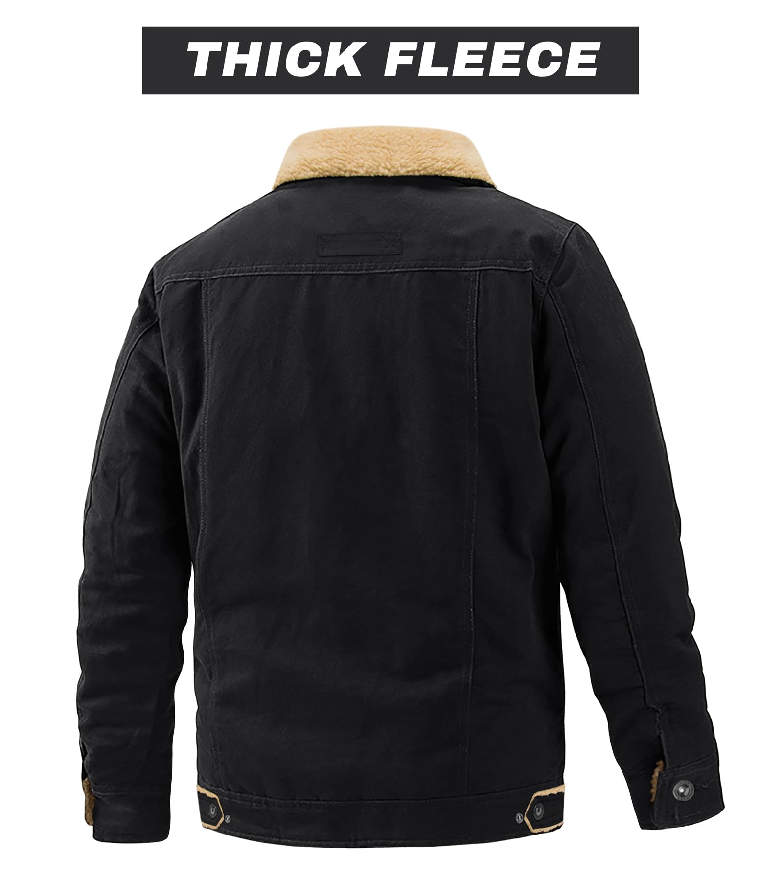 EKLENTSON Mens Winter Fleece Cotton Casual Work Cargo Jacket Black M