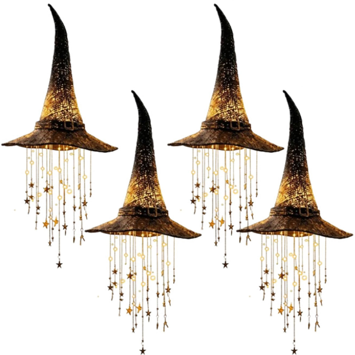 Lighted Witch Hat Hanging Chime, LED Halloween Hanging Decor，4 Pack
