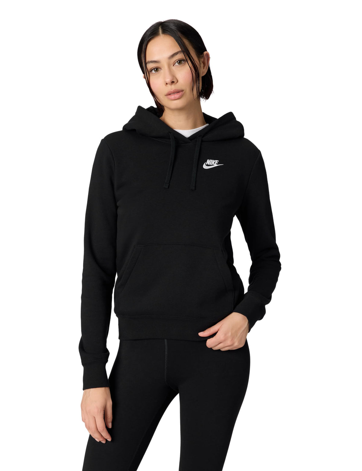 Nike Women's Sportswear Club Fleece Pullover Hoodie, Black/White, Large