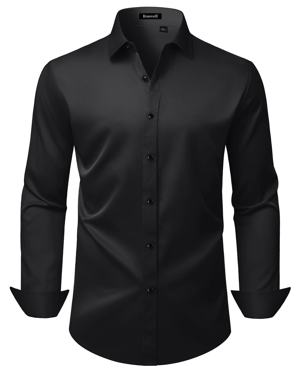 ROUWELL Black Button Up Shirt Men Long Sleeve Non Iron Wrinkle Free Stretch Business Formal Work Dress Shirts M