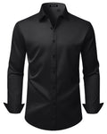 ROUWELL Black Button Up Shirt Men Long Sleeve Non Iron Wrinkle Free Stretch Business Formal Work Dress Shirts M