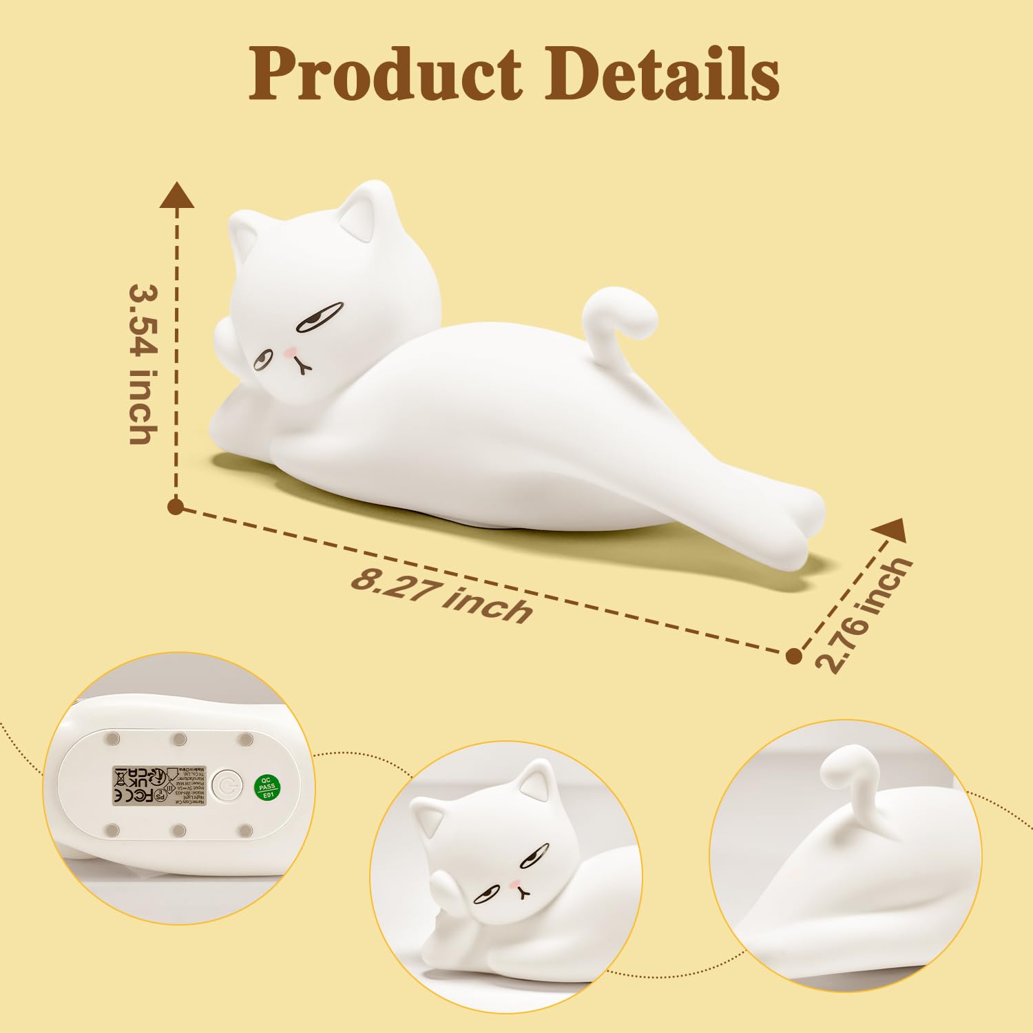 Mubarek Lying Flat Cat Lamp – 16 Colors, Touch & Remote, Rechargeable