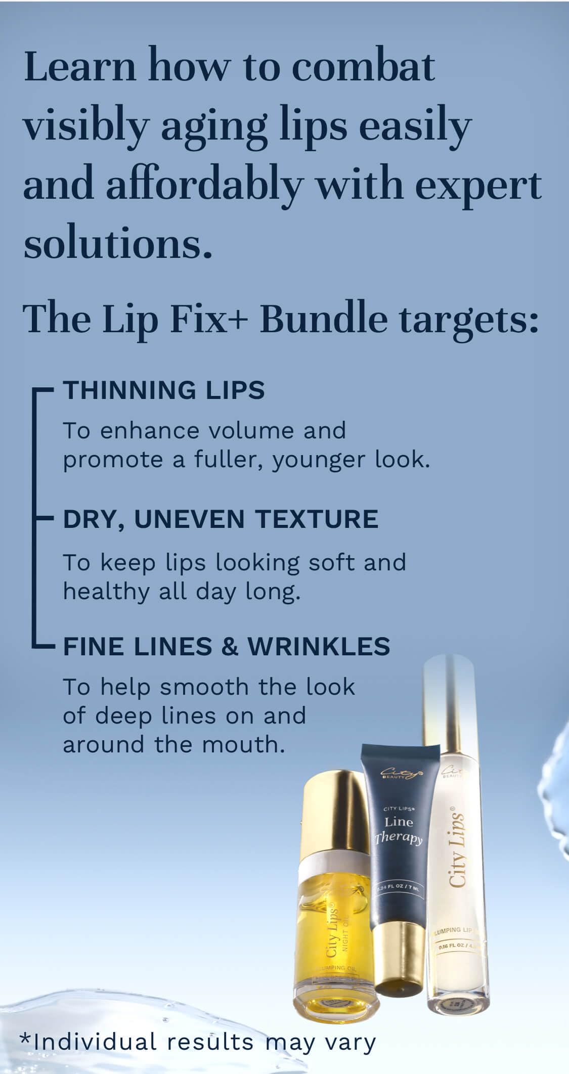 City Beauty Lip Fix+ Bundle – Plumping Gloss, Line Therapy & Night Oil
