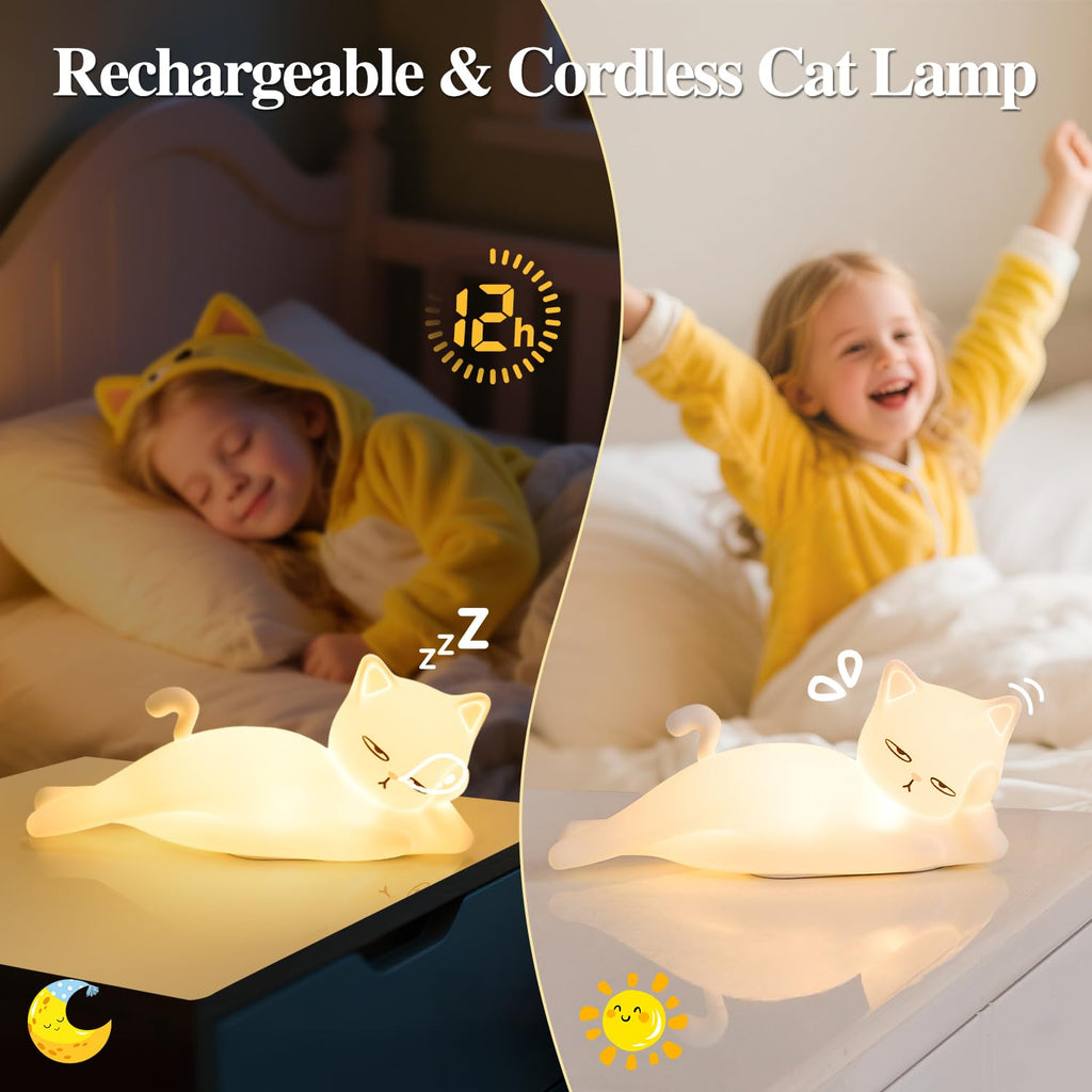 Mubarek Lying Flat Cat Lamp – 16 Colors, Touch & Remote, Rechargeable