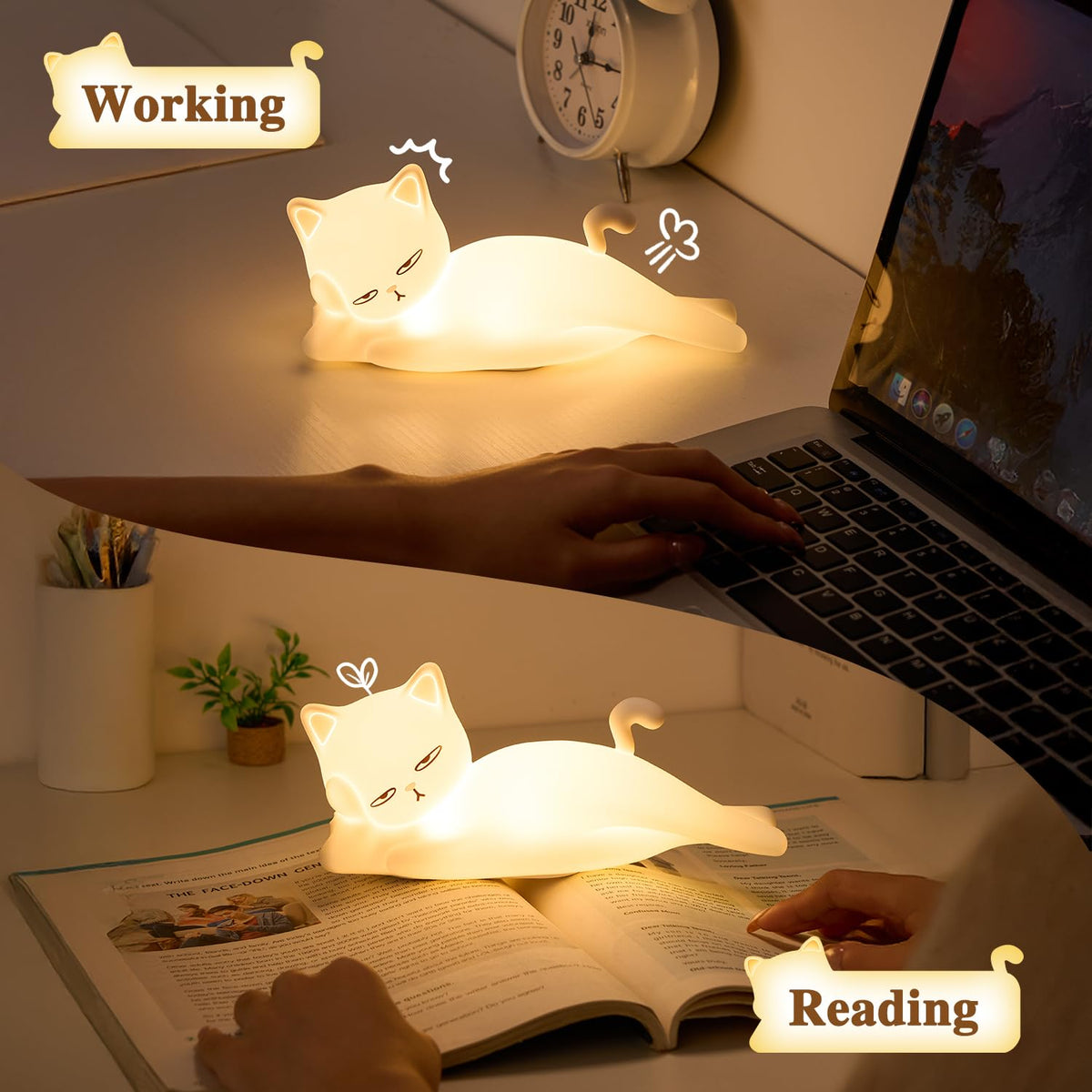 Mubarek Lying Flat Cat Lamp – 16 Colors, Touch & Remote, Rechargeable