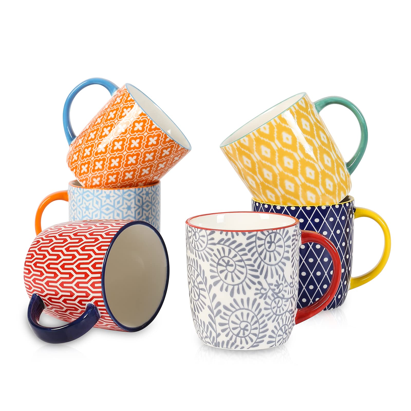 Selamica 10 oz Coffee Mugs Set of 6 with Handle, Coffee Cups Ceramic for Cappuccino Latte Cocoa Milk Tea, Dishwasher Microwave Safe, Assorted Colors