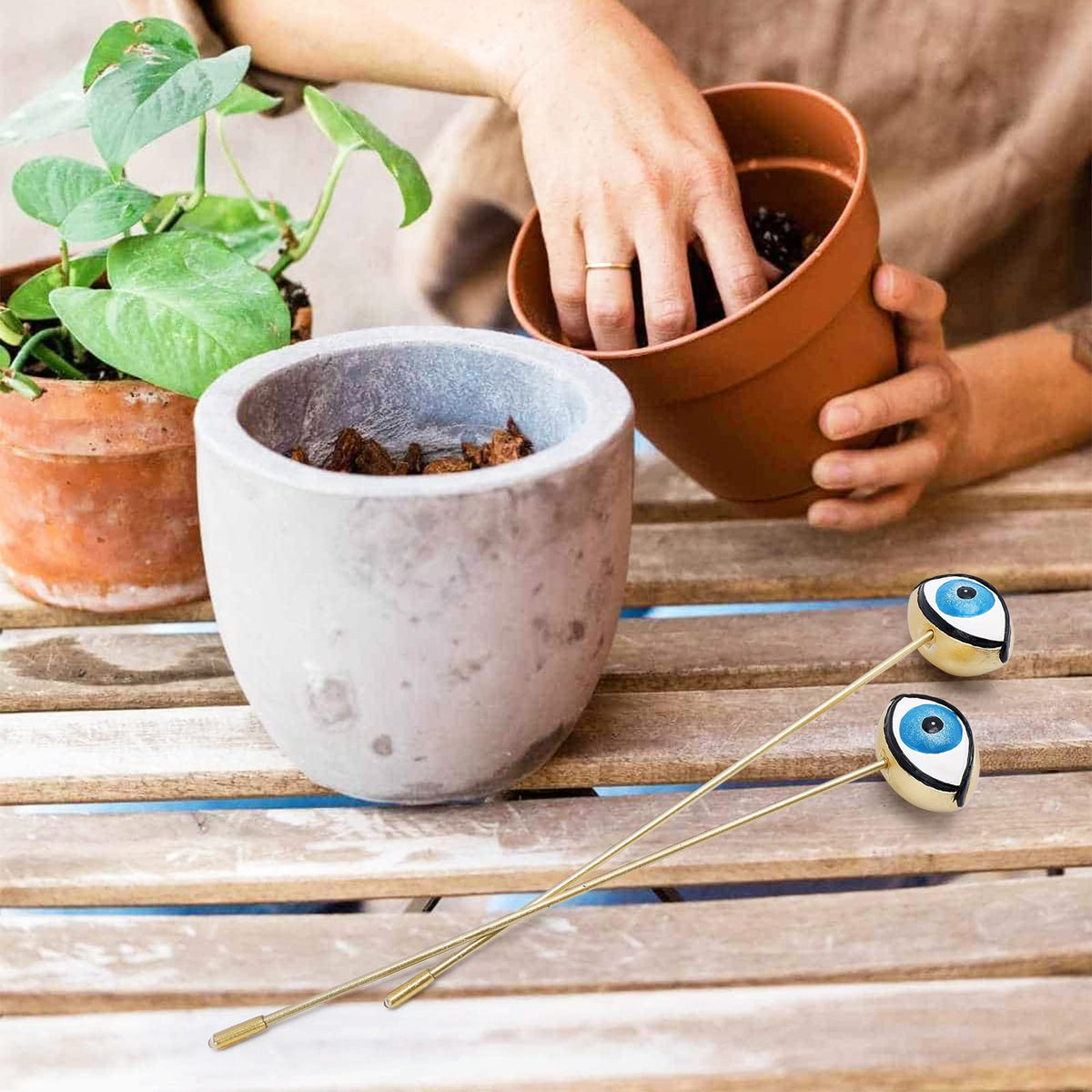 Tuitessine Resin Plant Eyes Stakes Set of 2, Eyeball Garden Plant Accessory, Evil Eye Plant Picks, Indoor Outdoor Plant Pot Decoration, Plant Lover, Plant Mom, Plant Lady Idea