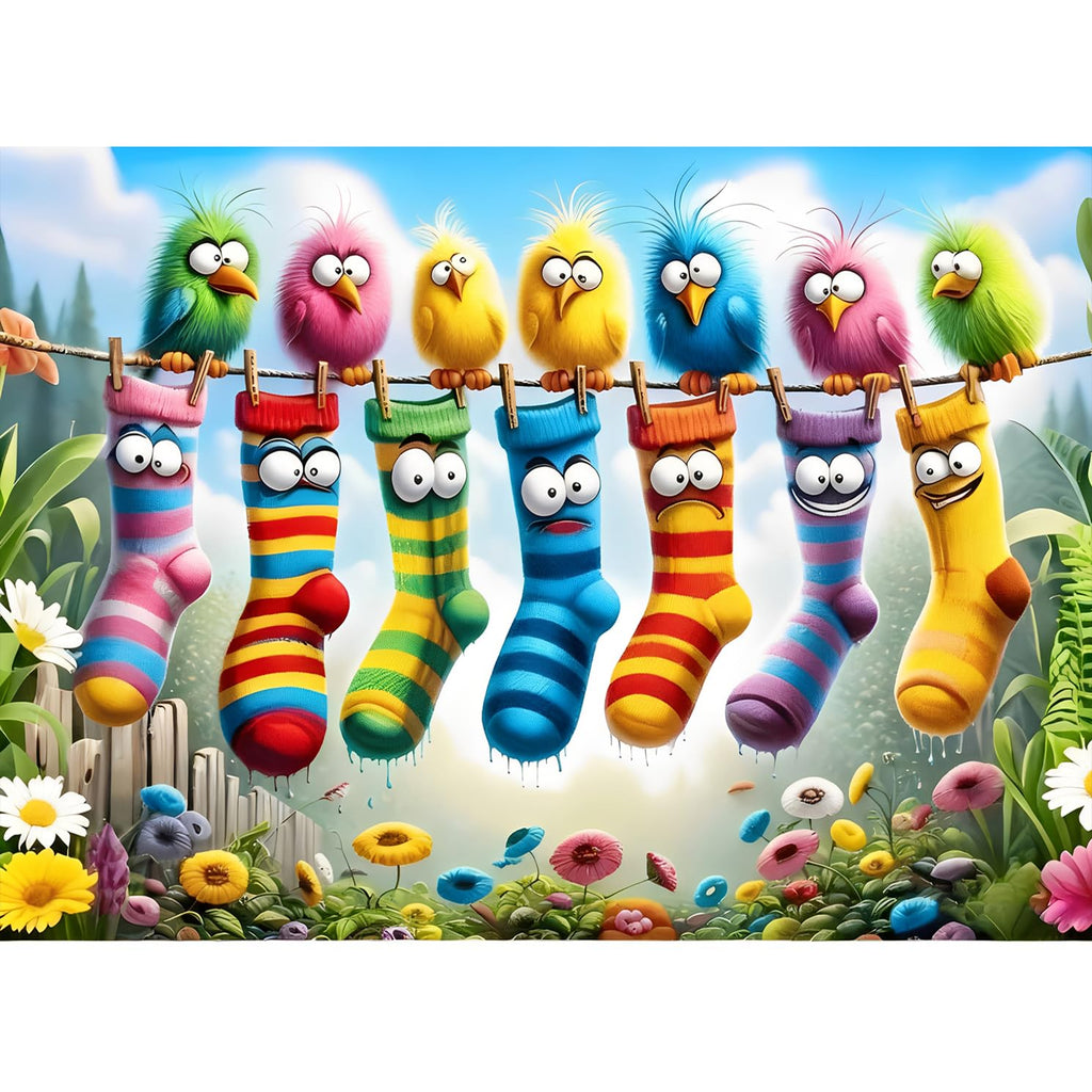 Birds Family Puzzles Colorful Cartoon Socks 1000 Pieces 27.5 X 19.7in