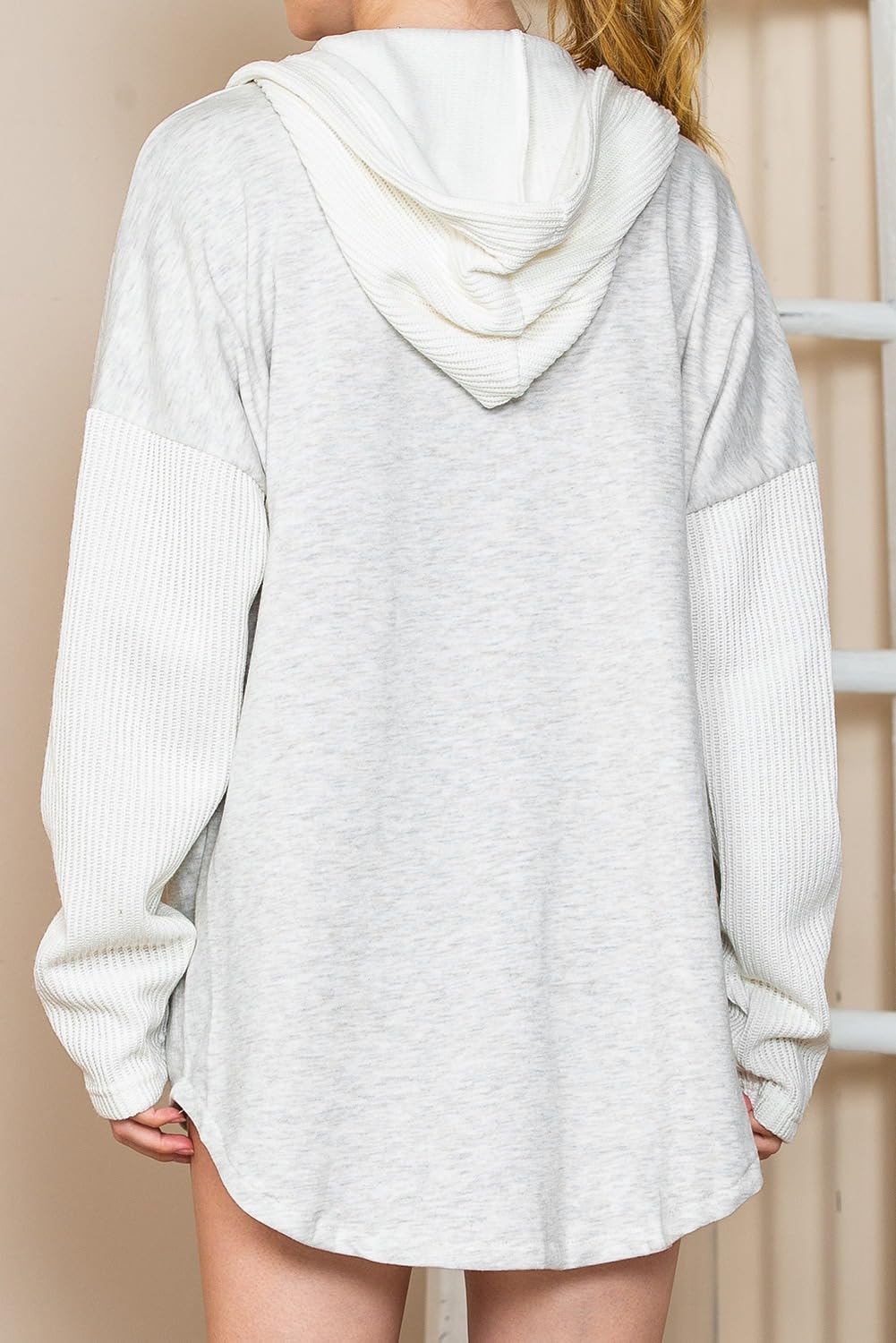 SHEWIN Women Oversized Hooded Sweatshirt Button Hoodies, Grey, Size L