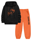 Boiltcat Boys Size 8 Clothes Letter Print Boys Sweatsuit Black Orange 7-8Y