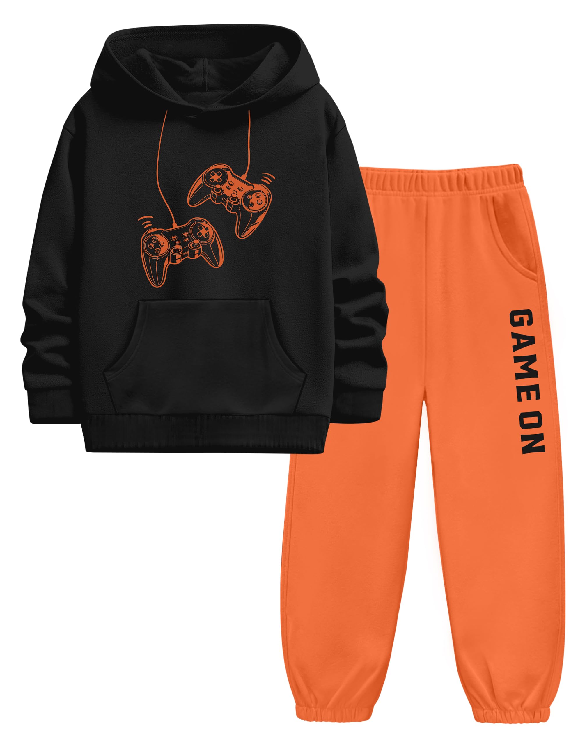 Boiltcat Boys Size 8 Clothes Letter Print Boys Sweatsuit Black Orange 7-8Y