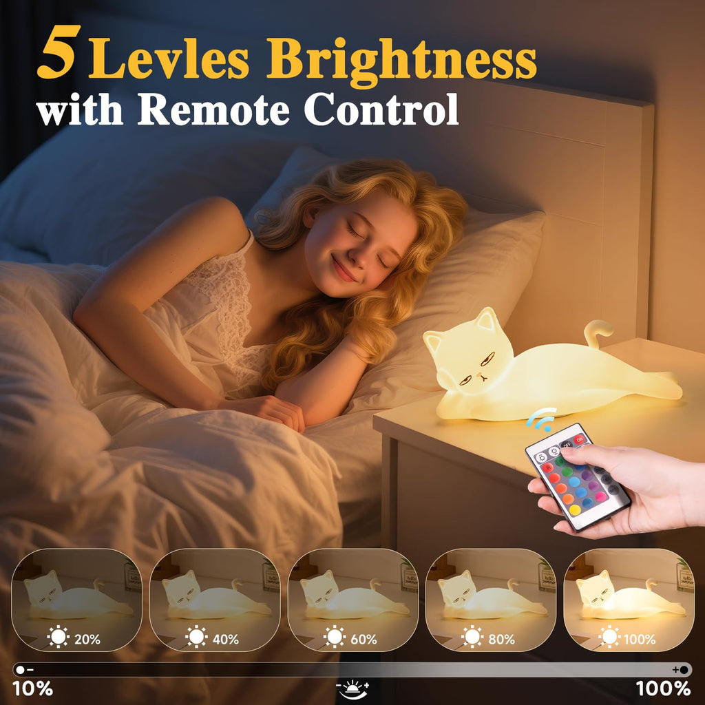 Mubarek Lying Flat Cat Lamp – 16 Colors, Touch & Remote, Rechargeable