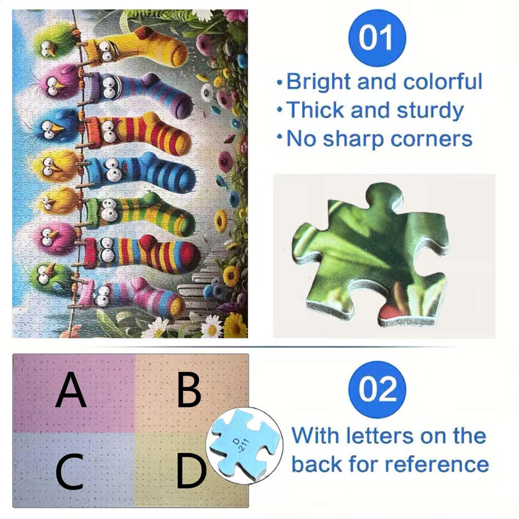 Birds Family Puzzles Colorful Cartoon Socks 1000 Pieces 27.5 X 19.7in