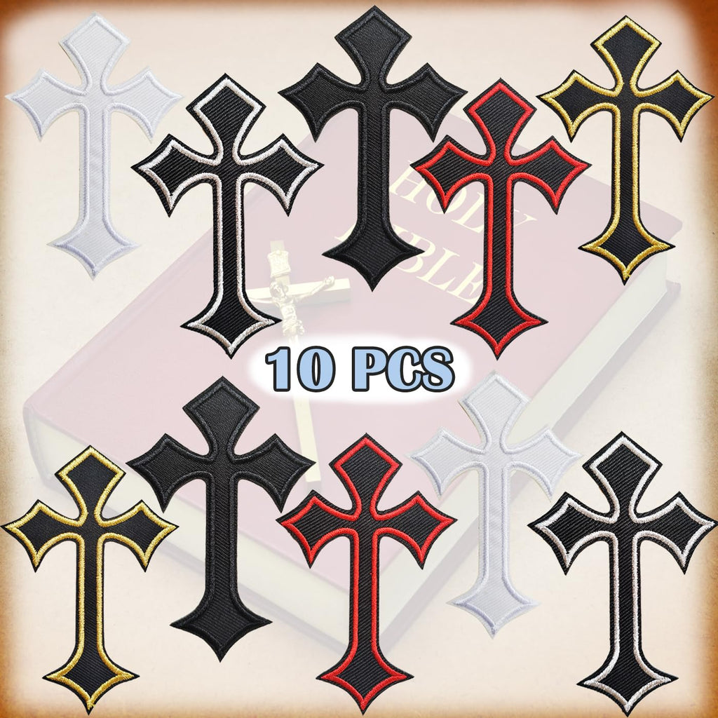 Iron-On Cross Patches – 10 Pieces Embroidered Applique