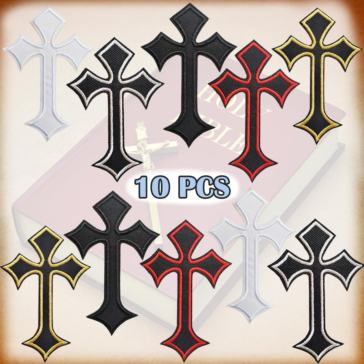 Iron-On Cross Patches – 10 Pieces Embroidered Applique