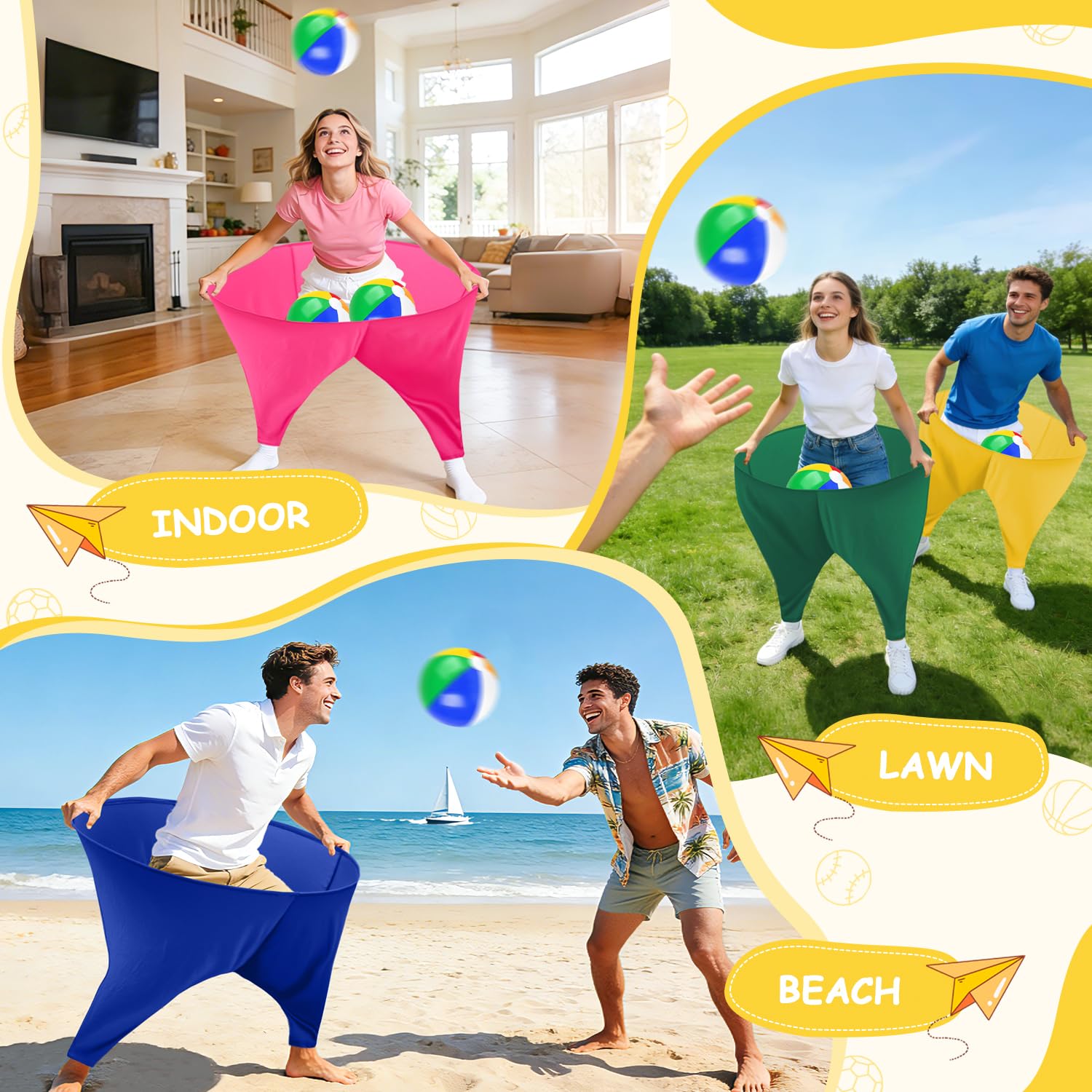 WUPIOS Granny Pants Game for Adults, 4Pcs Granny Pants Yard Game Set with 4 Giant Pants, 16 Bouncy Balls and 2 Air Pumps, Hilarious Outdoor Tossing Games for Family Reunion Party Backyard Games