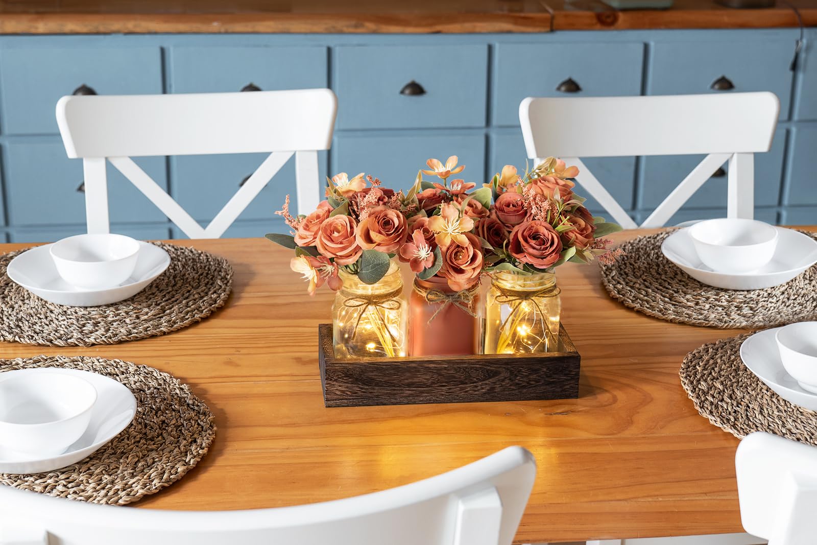 Mkono Fall Centerpieces for Tables Dining Room Decor with Mason Jar Lights