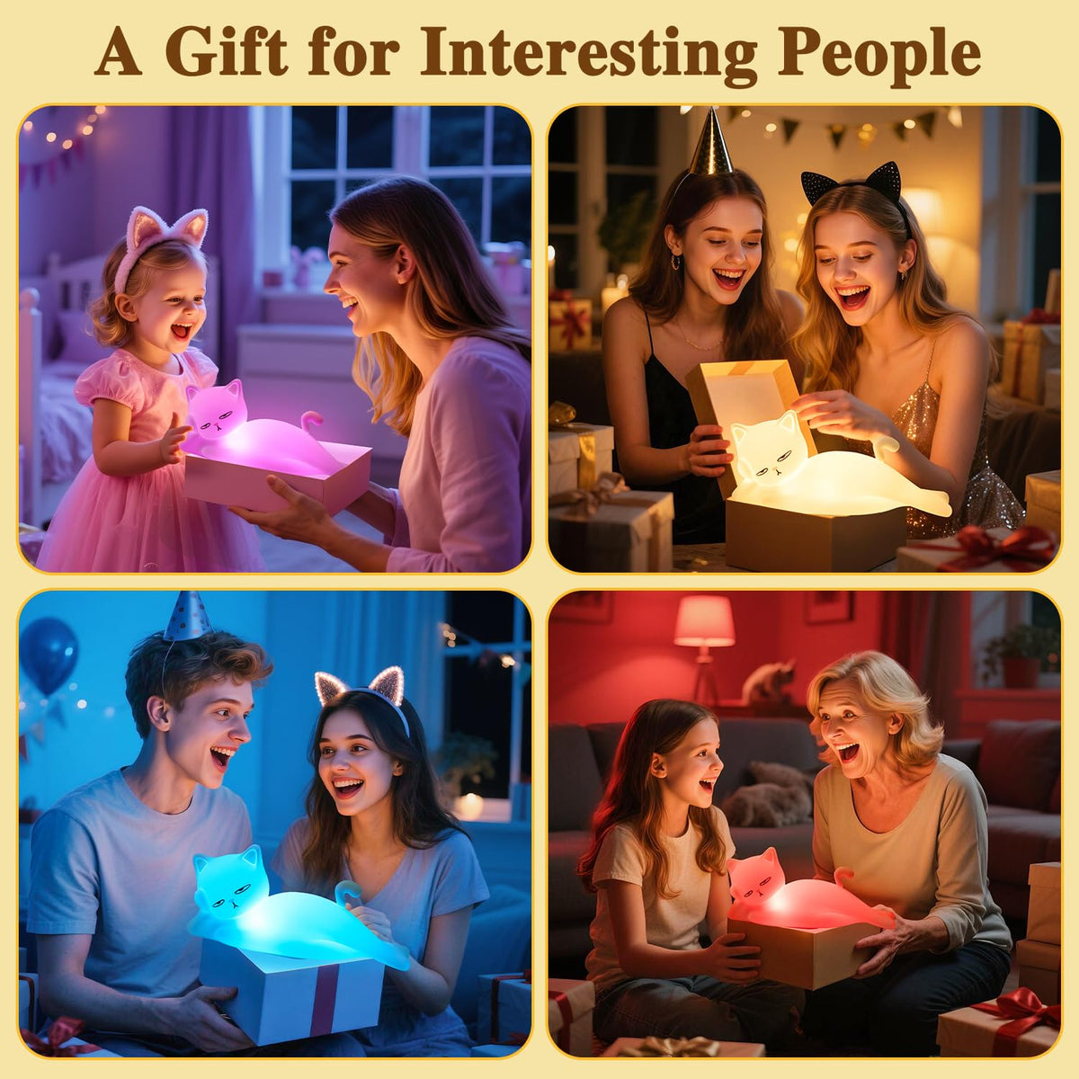 Mubarek Lying Flat Cat Lamp – 16 Colors, Touch & Remote, Rechargeable
