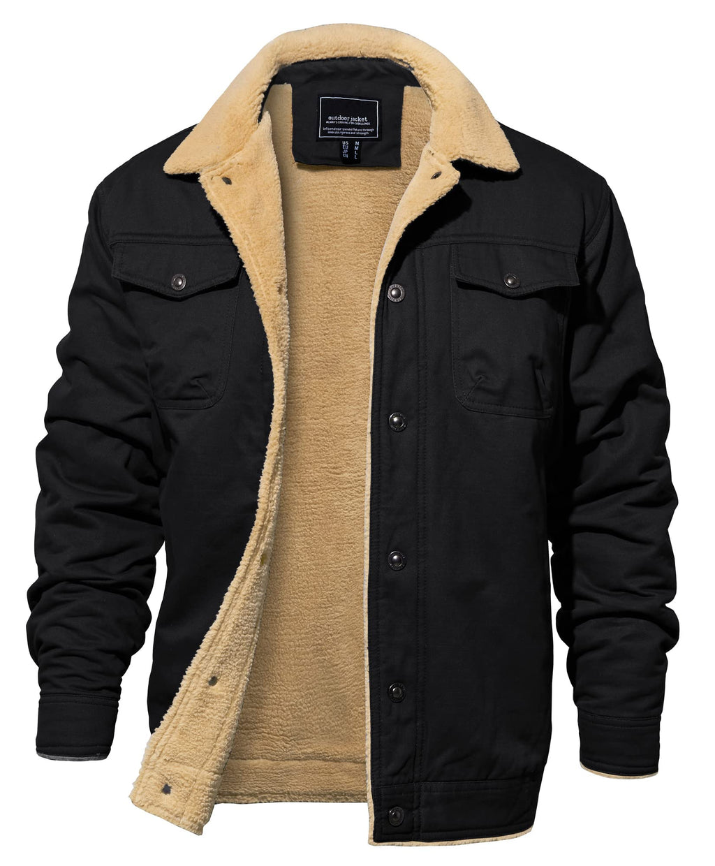 EKLENTSON Mens Winter Fleece Cotton Casual Work Cargo Jacket Black M