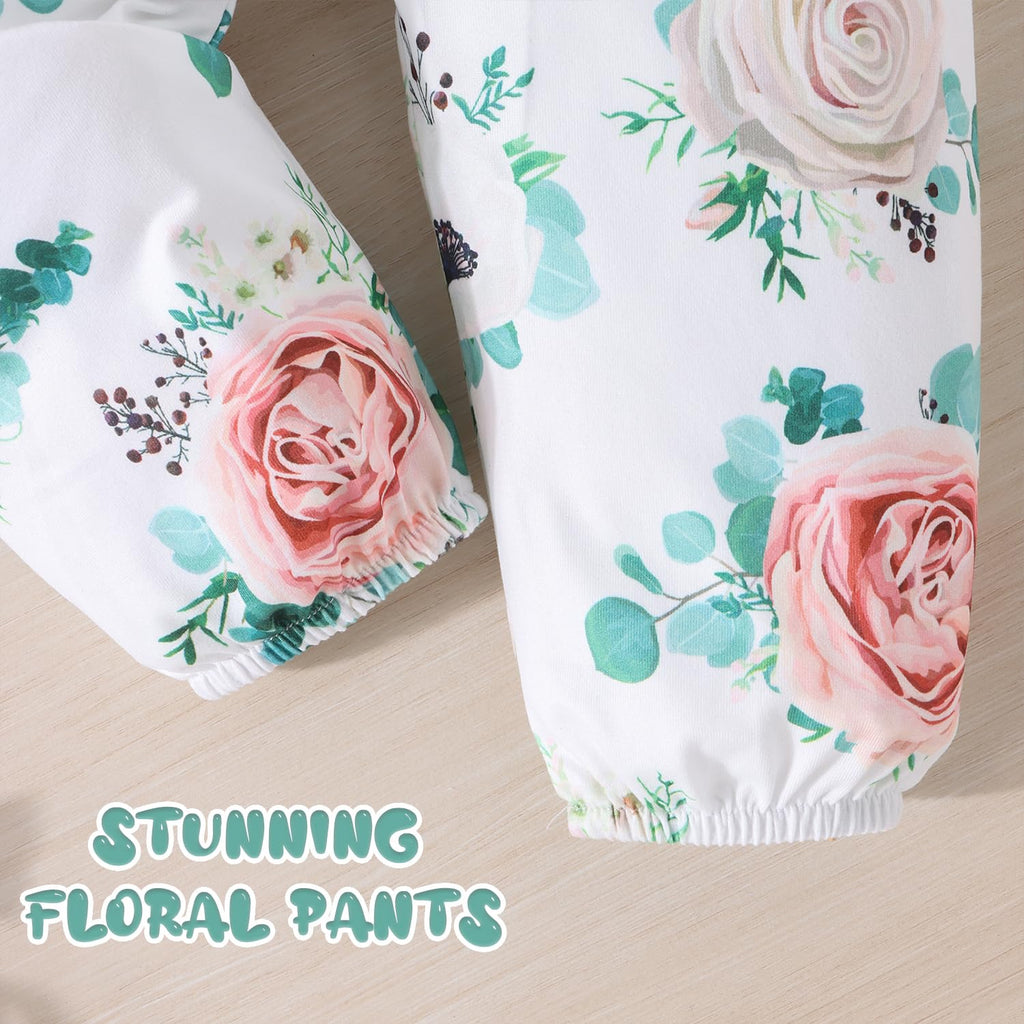 GDTOGRT Baby Girl Clothes Infant Outfit Ruffle Sleeve Romper and Floral Pants with Headband Cute Baby Clothes for Girls 3-6 Months - Green