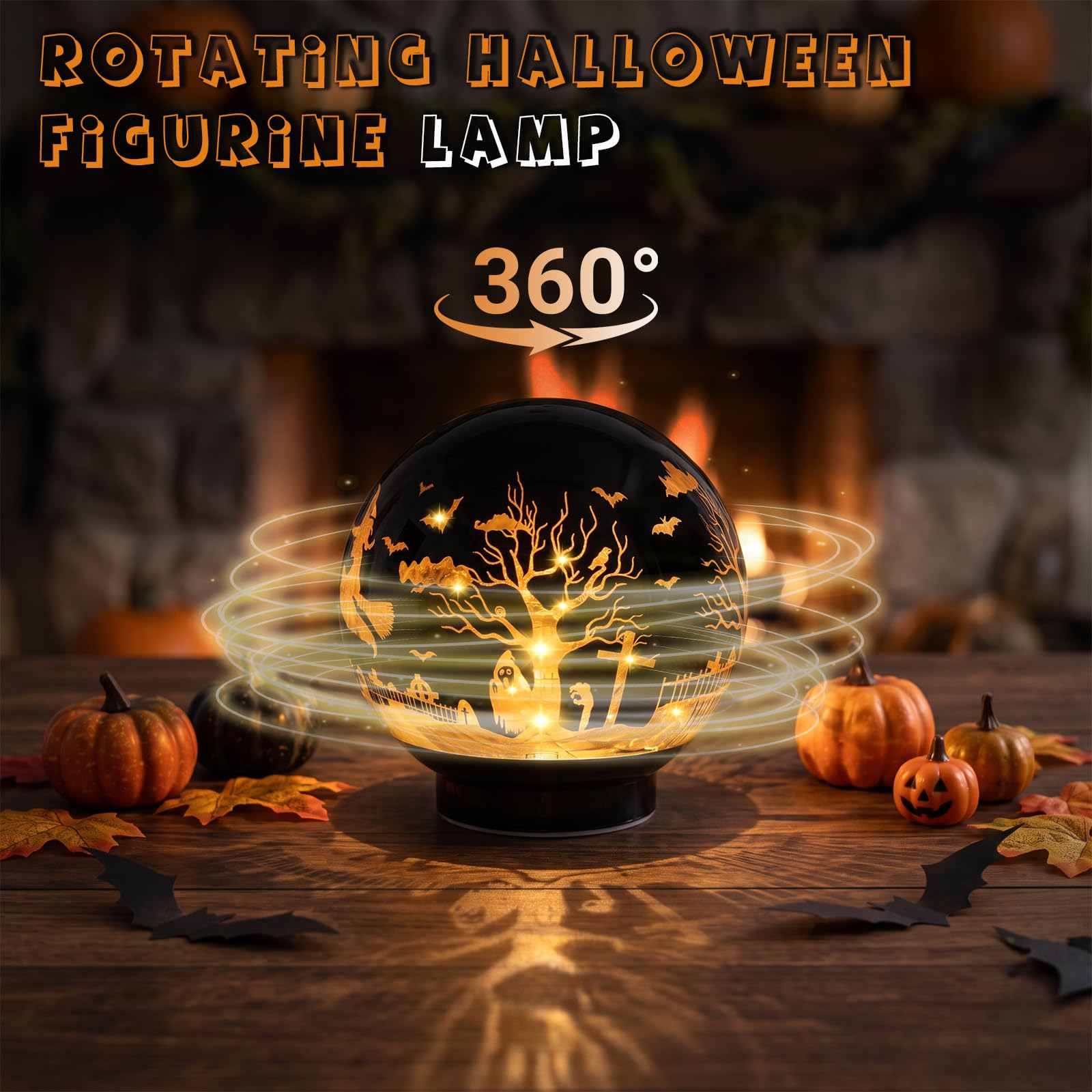 QRF Halloween Decorations Rotating Lamp with Timer Halloween Figurine Light