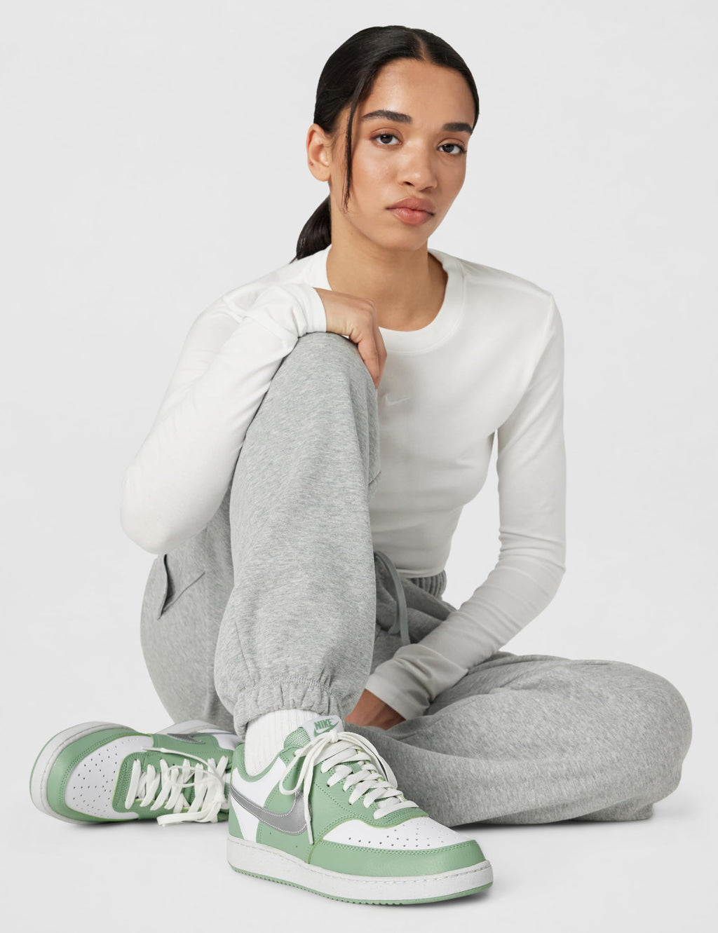 Nike Women's Court Vision Low Next Nature Shoes, Steam/Metallic Silver-White, 8