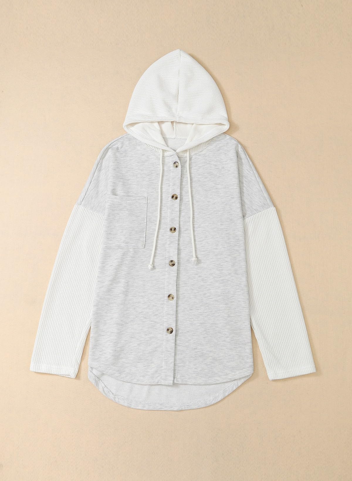 SHEWIN Women Oversized Hooded Sweatshirt Button Hoodies, Grey, Size L