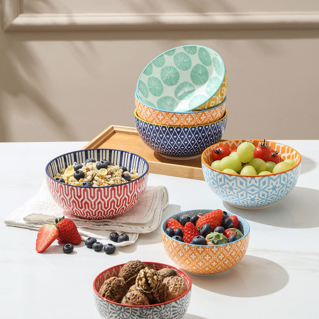 Selamica Ceramic Cereal Bowls Set of 6, 24 Oz Deep Soup Bowls for Kitchen