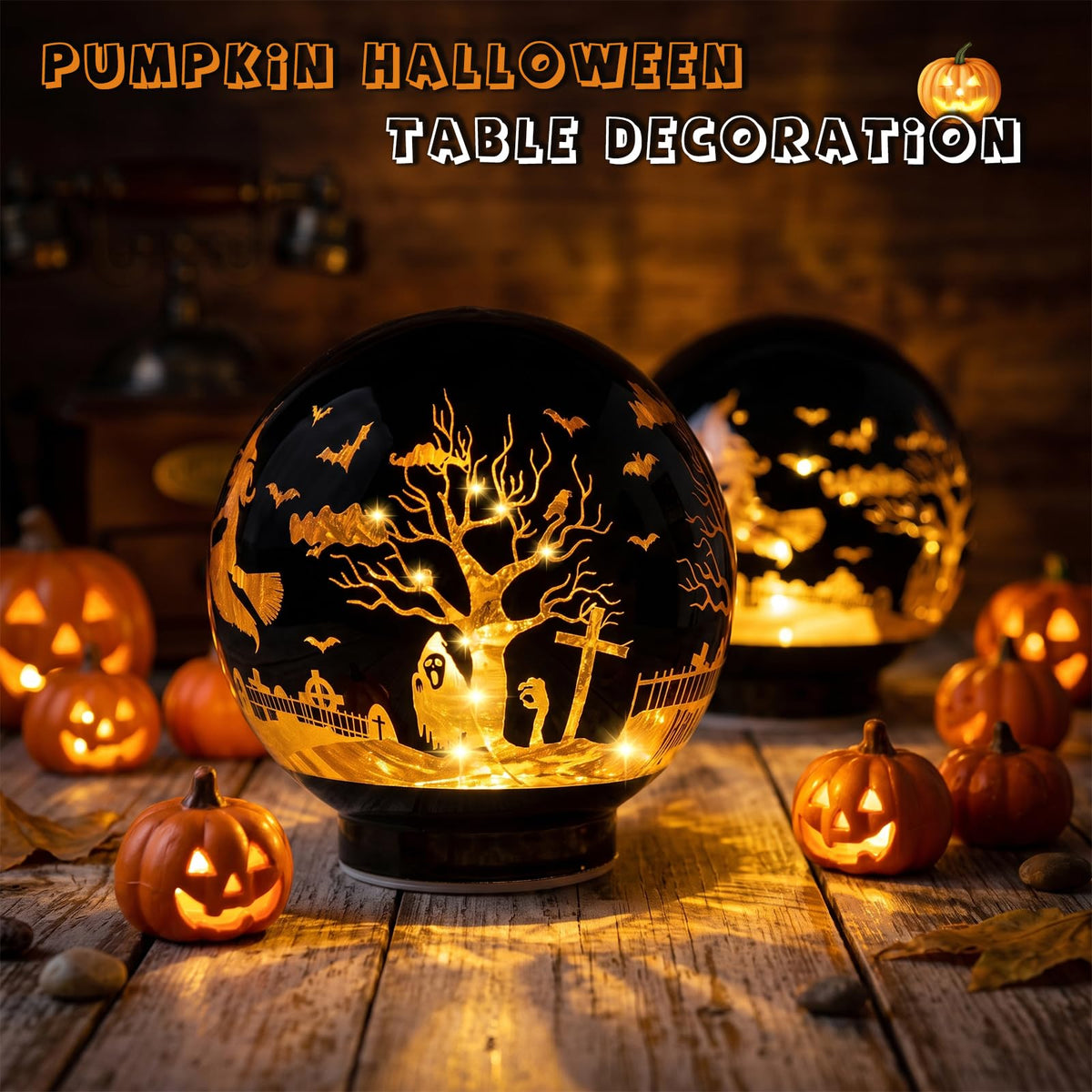 QRF Halloween Decorations Rotating Lamp with Timer Halloween Figurine Light