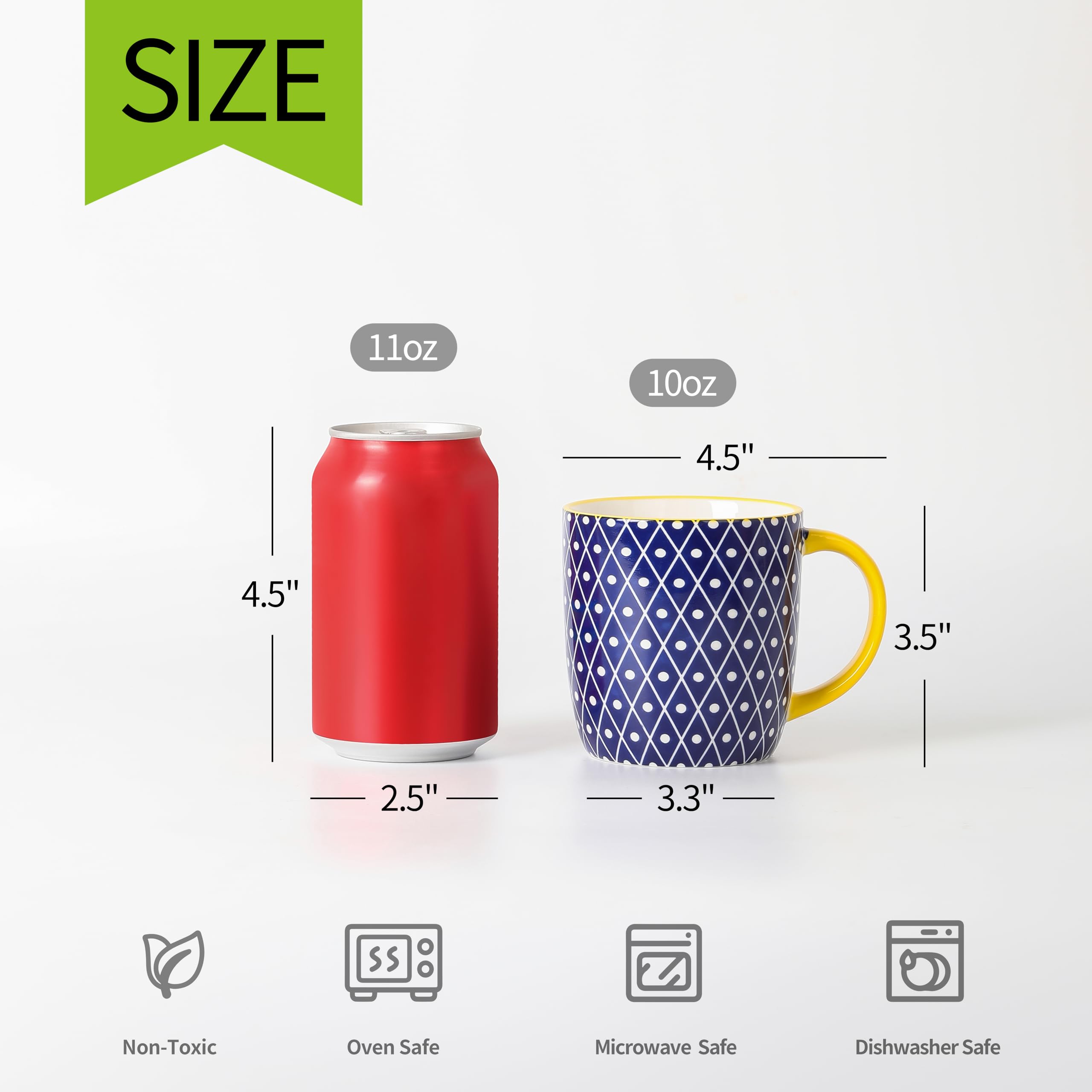 Selamica 10 oz Coffee Mugs Set of 6 with Handle, Coffee Cups Ceramic for Cappuccino Latte Cocoa Milk Tea, Dishwasher Microwave Safe, Assorted Colors
