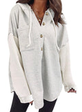 SHEWIN Women Oversized Hooded Sweatshirt Button Hoodies, Grey, Size L
