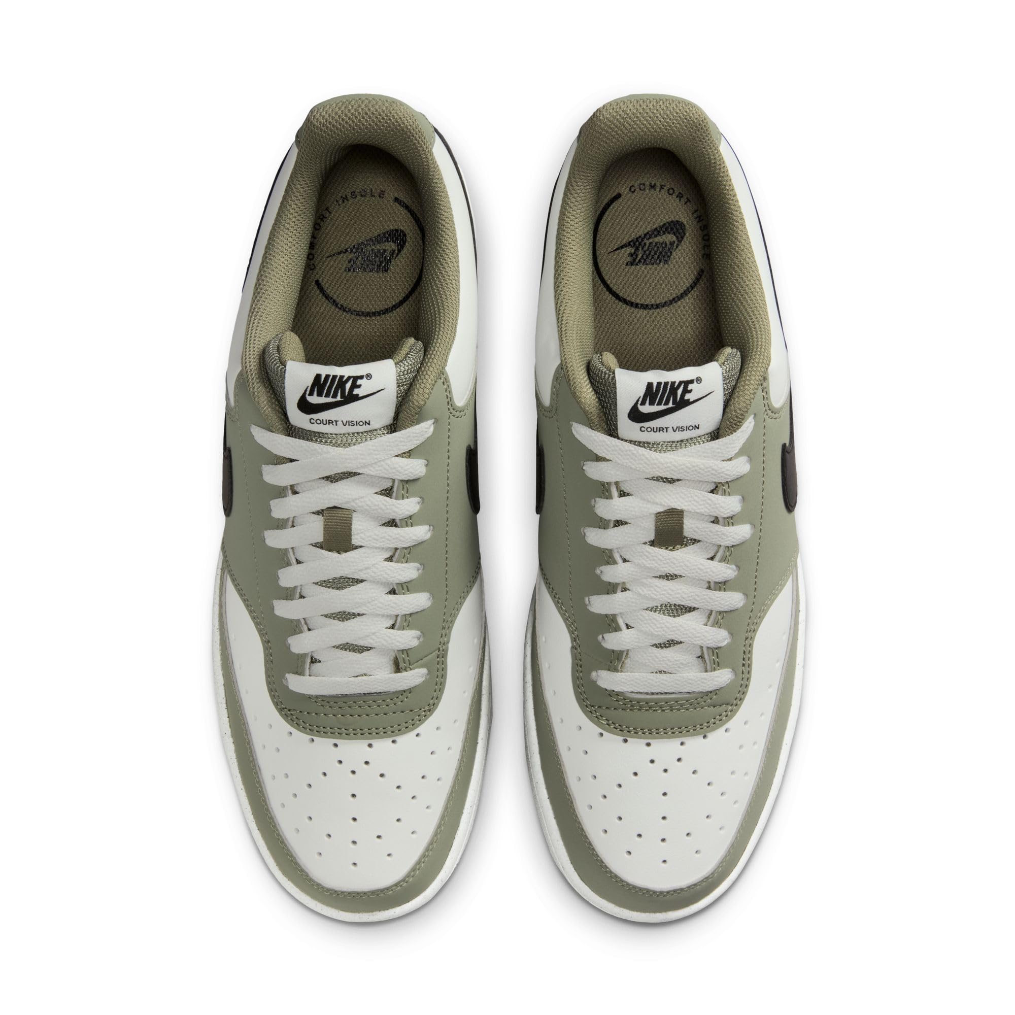 Nike Men's Court Vision Low Shoes, Summit White/Black-Silver Sage, 8.5