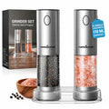 ThermoMaven Upgraded Larger Capacity Electric Salt and Pepper Grinder Set, 110ml Rechargeable Salt and Pepper Shaker with LED Light, Stainless Steel Automatic Pepper Mill with 6 Adjustable Coarseness