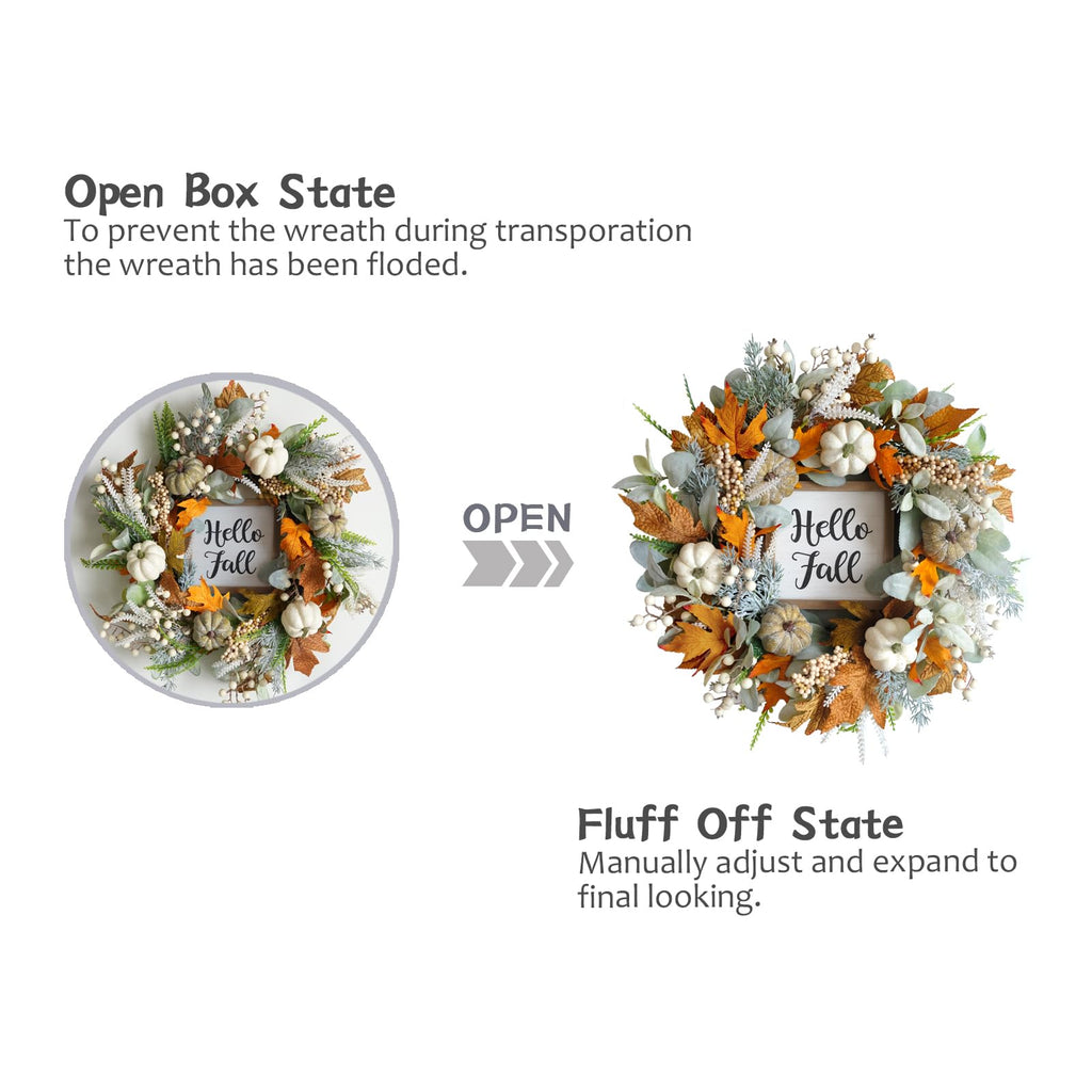 20" Harvest Fall Wreath for Front Door,Pumpkins Berries Autumn Wreaths