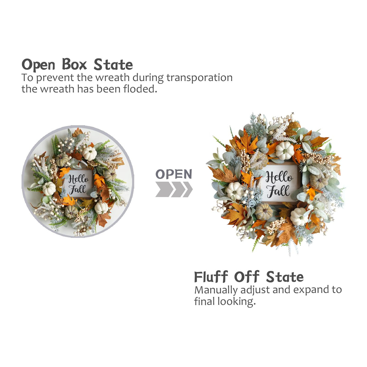 20" Harvest Fall Wreath for Front Door,Pumpkins Berries Autumn Wreaths