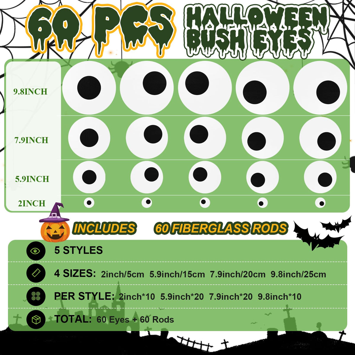 Pinkunn 60 Pcs Halloween Bush Eyes Decorations Large Peeking Monster Eyes