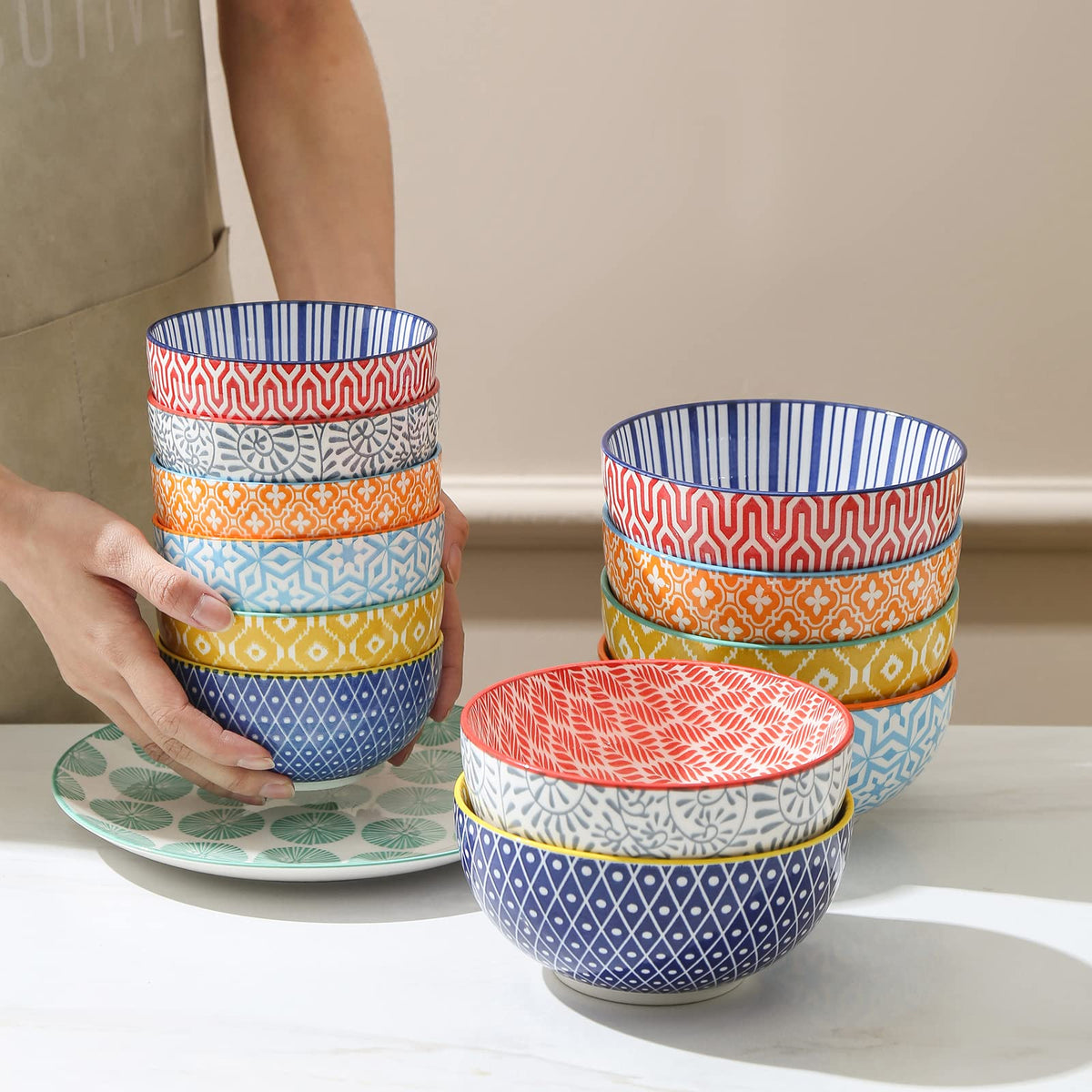 Selamica Ceramic Cereal Bowls Set of 6, 24 Oz Deep Soup Bowls for Kitchen