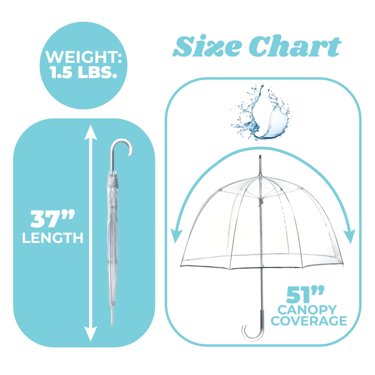 Totes Signature Clear Bubble, Rain & Windproof Umbrella - Perfect for Weddings, Travel and Outdoor Events - Curved Handle with Deluxe Finish, in Transparent or Colorful Design Options