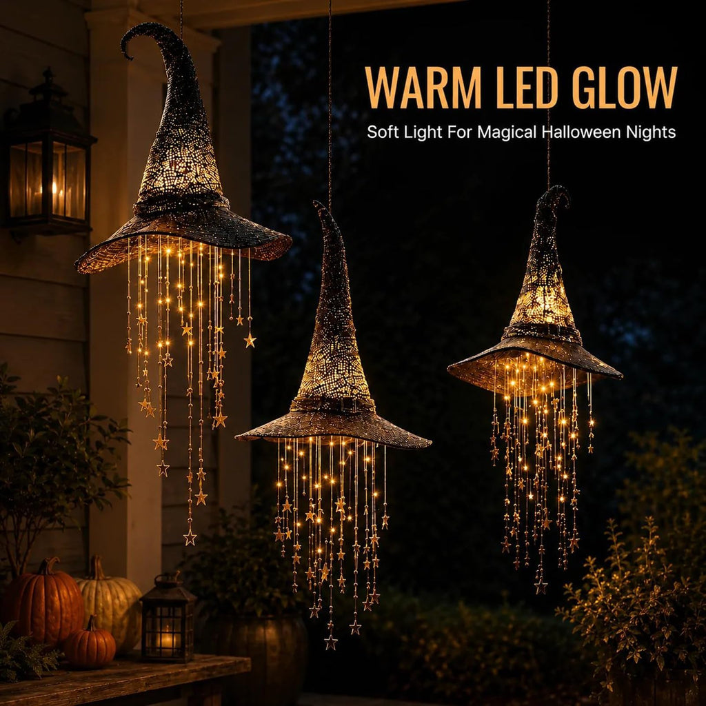 Lighted Witch Hat Hanging Chime, LED Halloween Hanging Decor，4 Pack