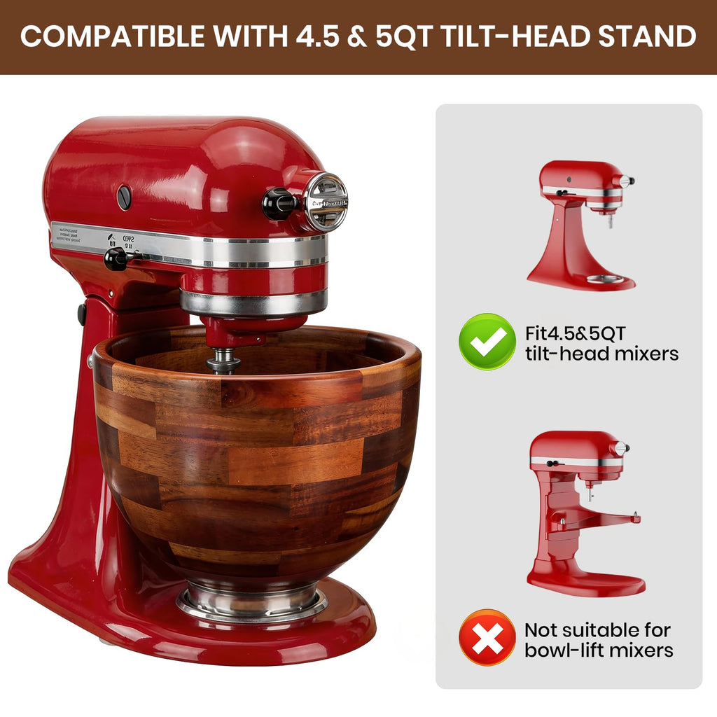 COOBL Acacia Wood Mixing Bowl for KitchenAid 5QT Stand Mixer