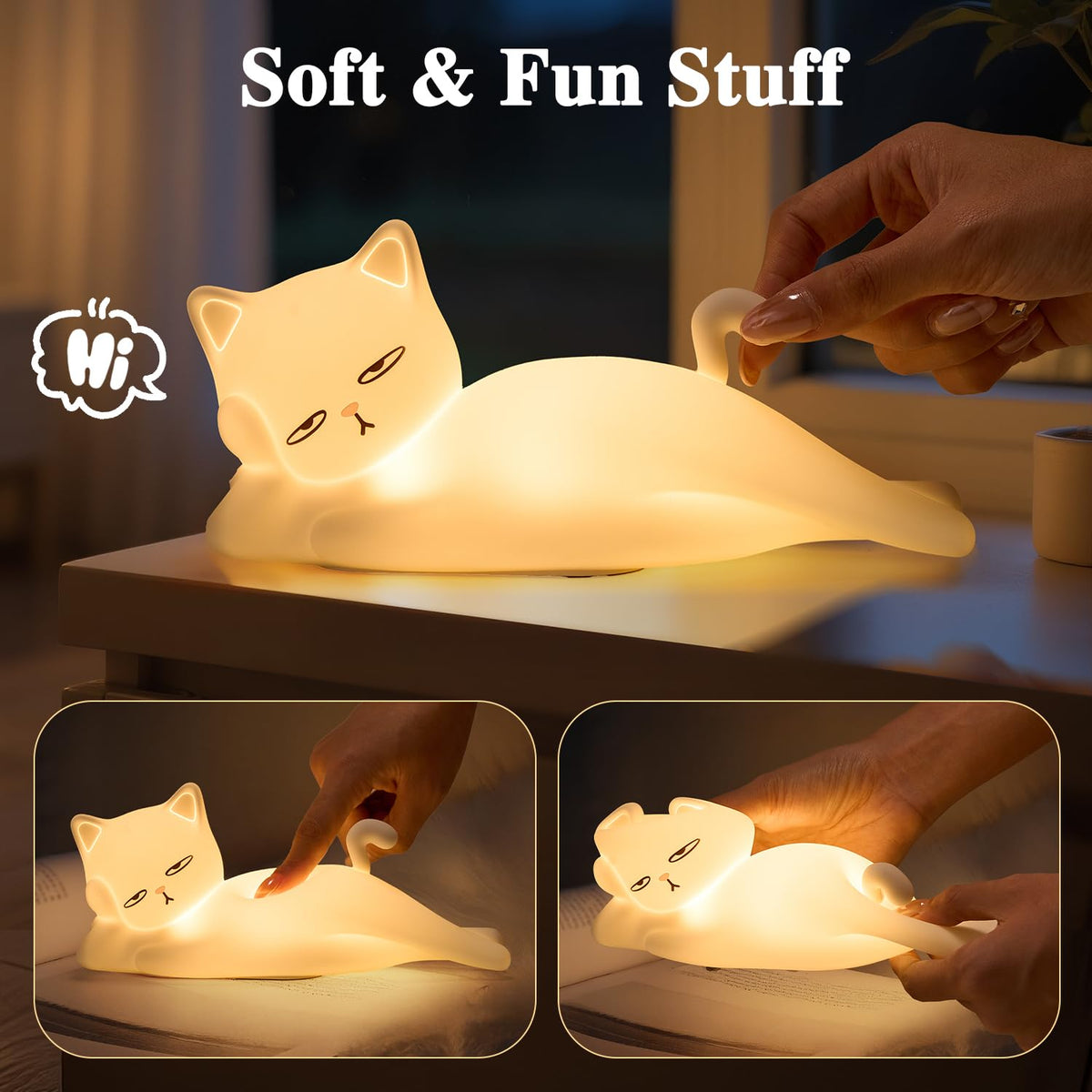 Mubarek Lying Flat Cat Lamp – 16 Colors, Touch & Remote, Rechargeable