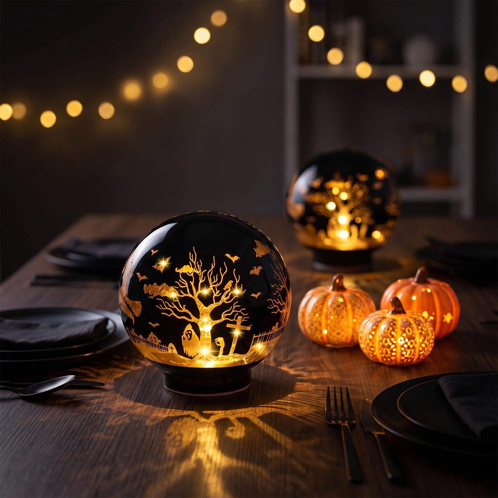 QRF Halloween Decorations Rotating Lamp with Timer Halloween Figurine Light