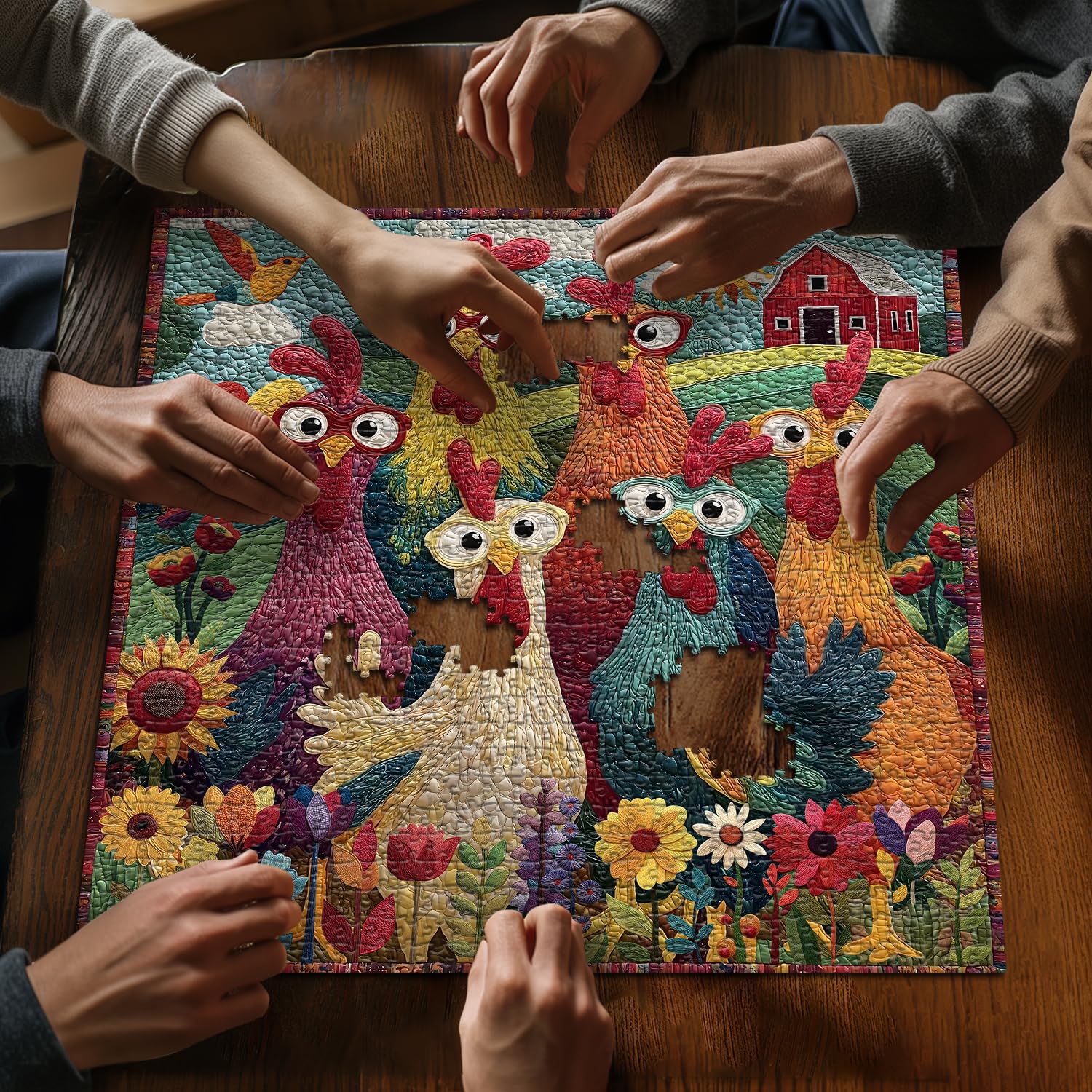 Chicken Puzzles for Adults 1000 Piece, PICKFORU Funny Chicken Jigsaw Puzzle, Garden Farm Flower Animal Rooster Themed, Patchwork Art Challenge Puzzle