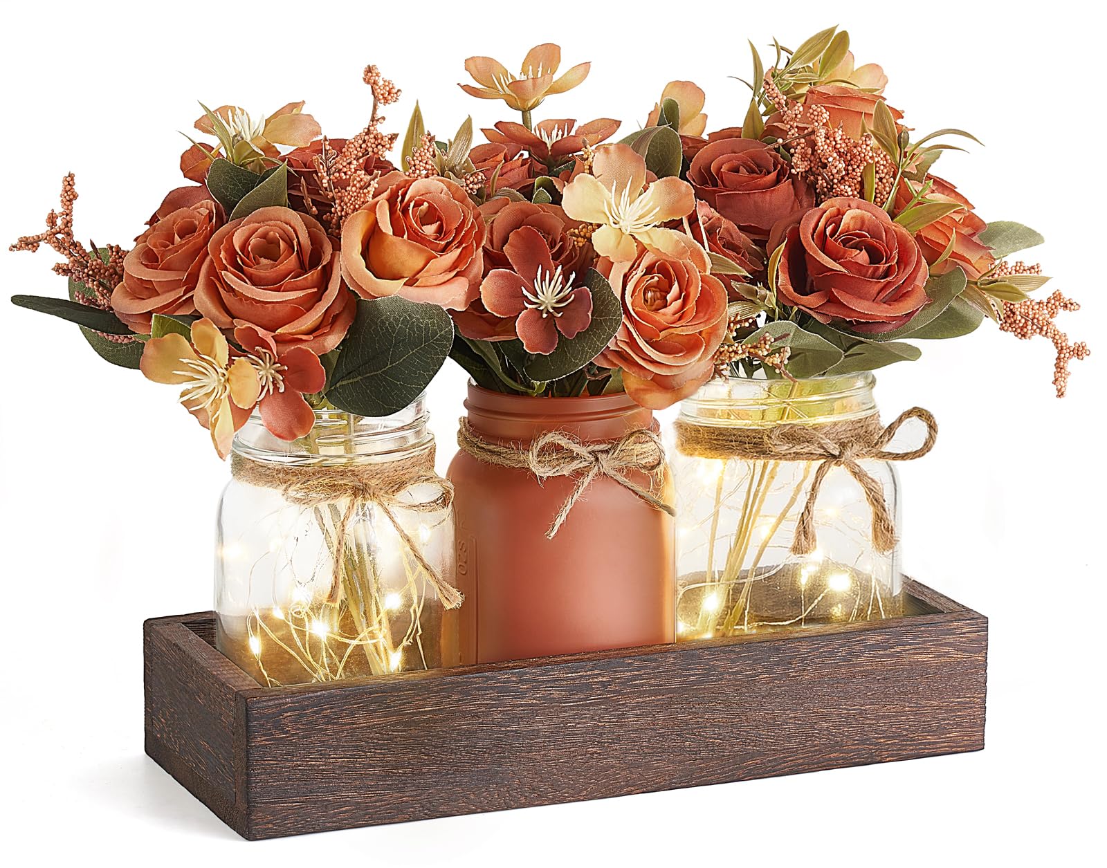 Mkono Fall Centerpieces for Tables Dining Room Decor with Mason Jar Lights