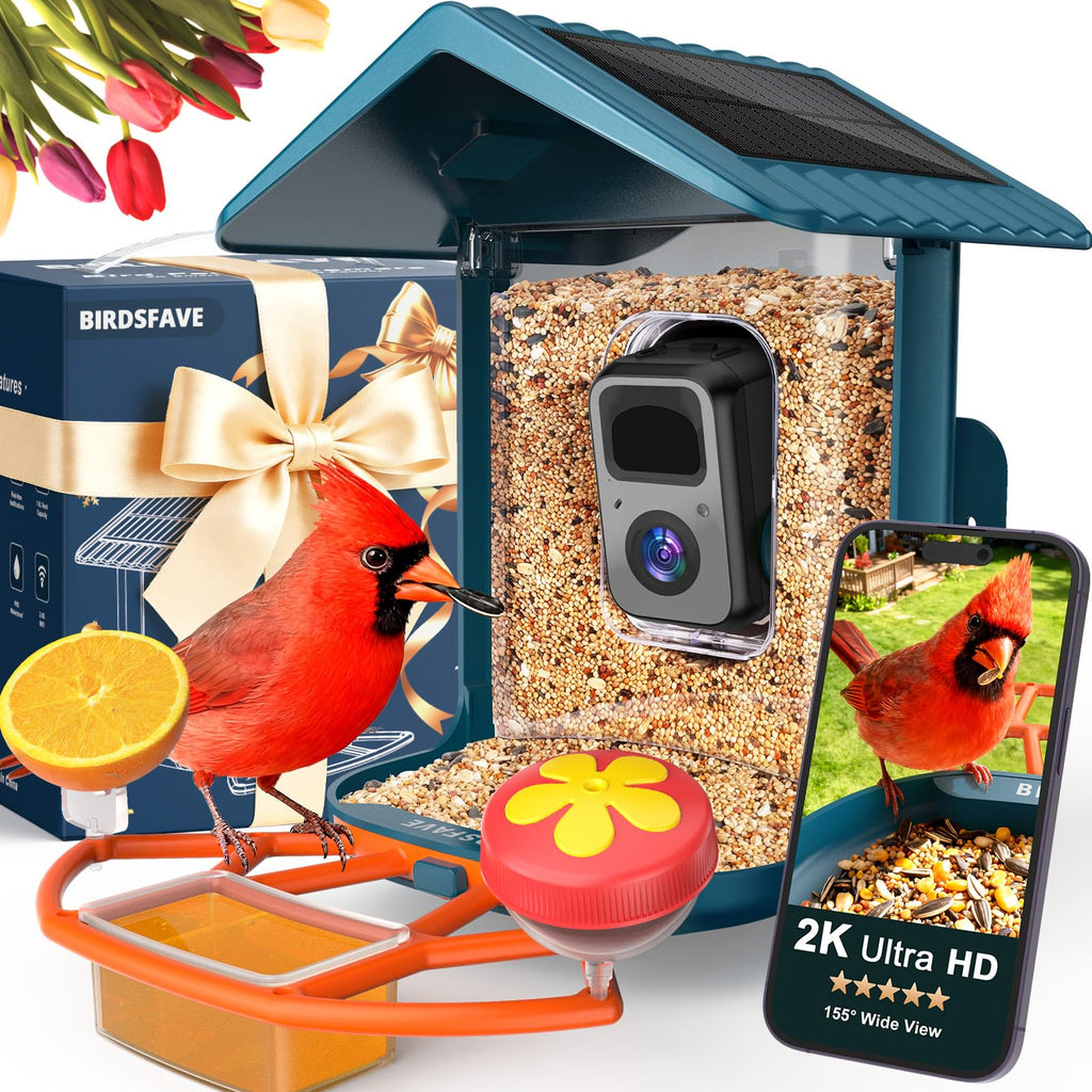 Bird Feeder with Camera Solar Powered 2K Video with 32GB Card Auto Capture