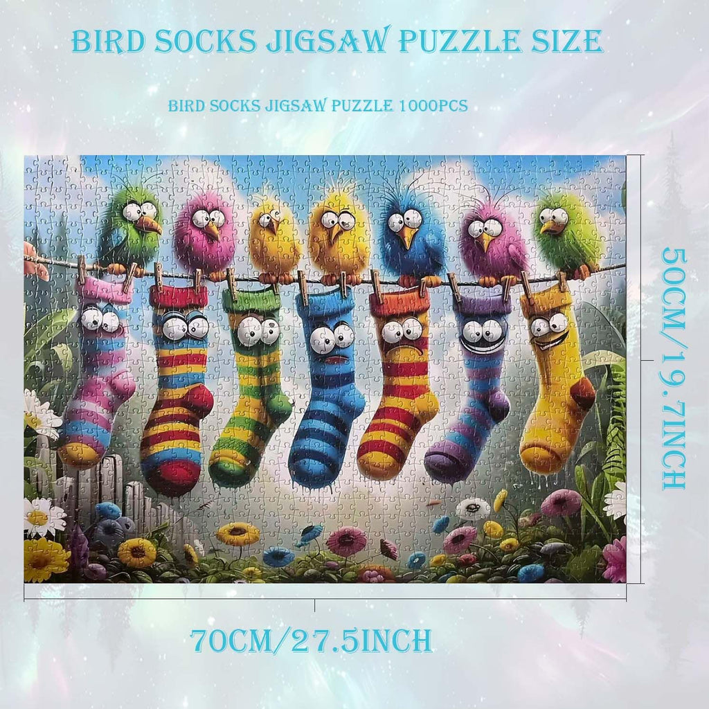 Birds Family Puzzles Colorful Cartoon Socks 1000 Pieces 27.5 X 19.7in